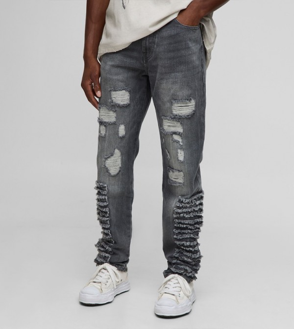 Slim Stacked Ripped Charcoal Washed Jeans