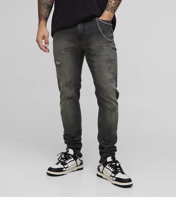 Stretch Distressed Washed Skinny Fit Jeans