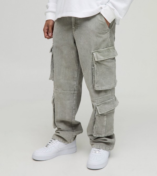 Relaxed Fit Washed Corduroy Cargo Trousers