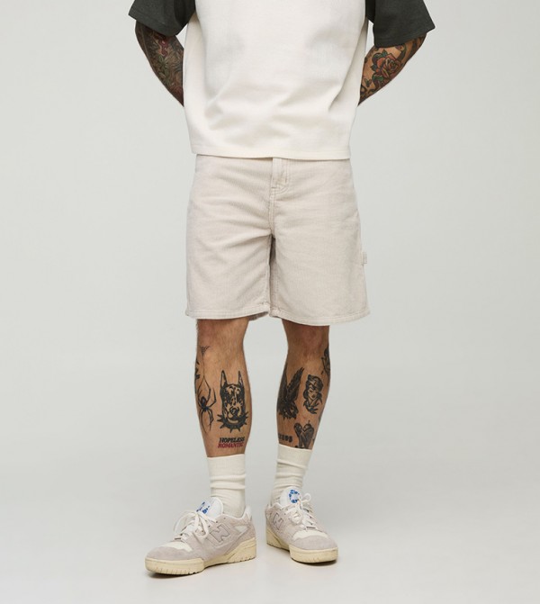 Relaxed Fit Acid Wash Corduroy Carpenter Shorts