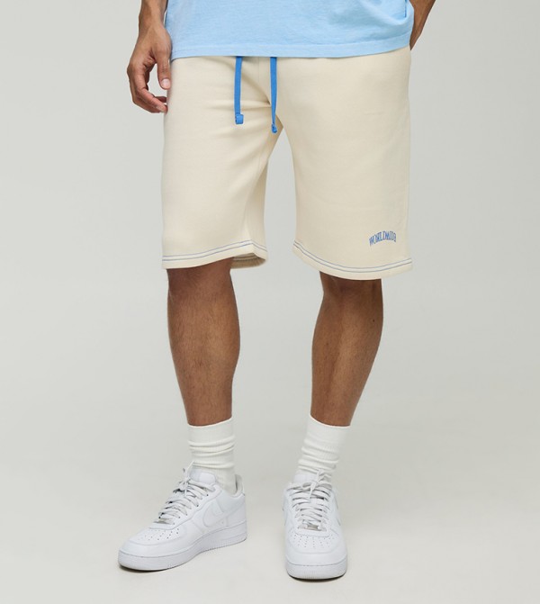 Drawstring Waist Worldwide Contrast Stitch Shorts