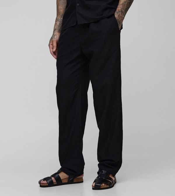 Tall Linen Look Elastic Waist Straight Fit Trousers