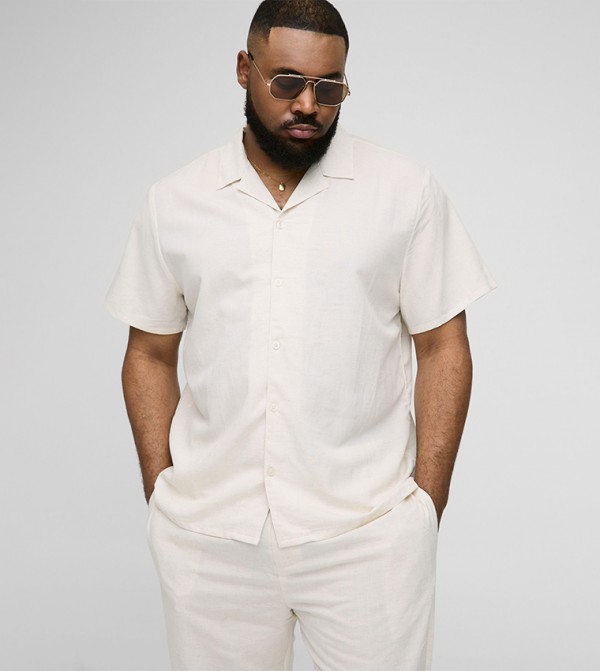 Linen Look Revere Short Sleeves Oversized Shirt
