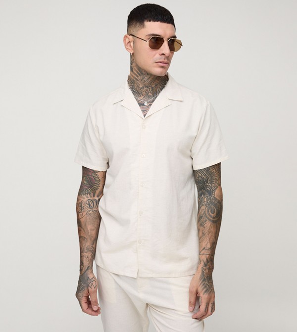 Tall Linen Look Short Sleeves Revere Shirt