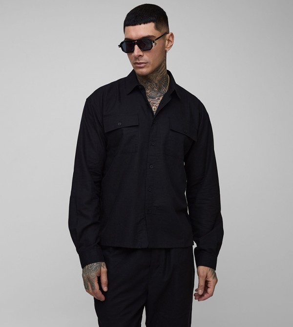 Tall Long Sleeves Linen Look Cargo Pocket Oversized Shirt