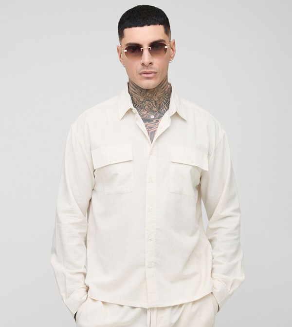 Tall Long Sleeves Linen Look Cargo Pocket Shirt