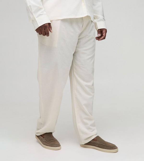 Linen Look Straight Fit Trousers