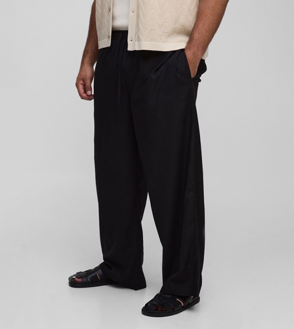 Plus & Tall Linen Look Elastic Waist Baggy Trousers