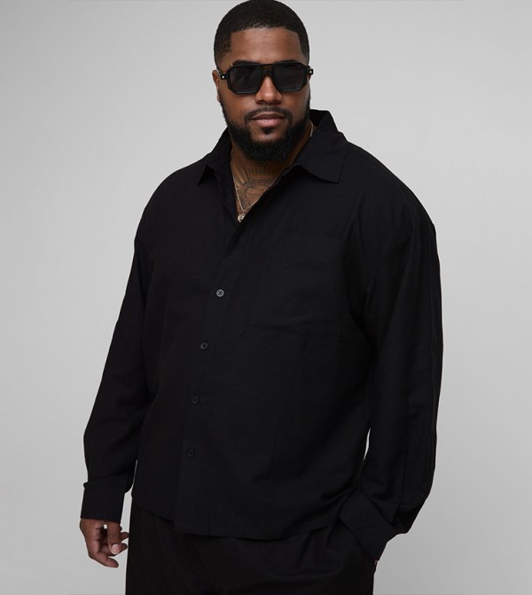 Plus & Tall Long Sleeves Linen Look Regular Shirt