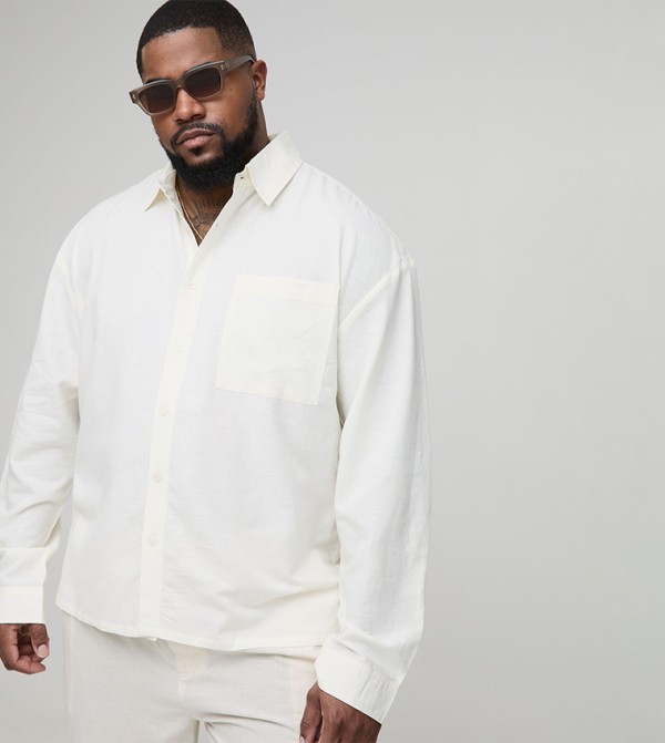 Plus & Tall Long Sleeves Linen Look Regular Shirt