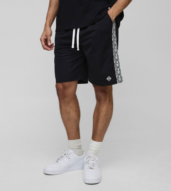 Relaxed Fit Branded Tape Detail Shorts