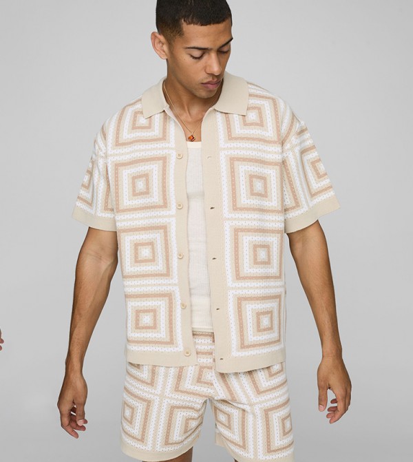 Crochet Knitted Short Sleeves Boxy Shirt