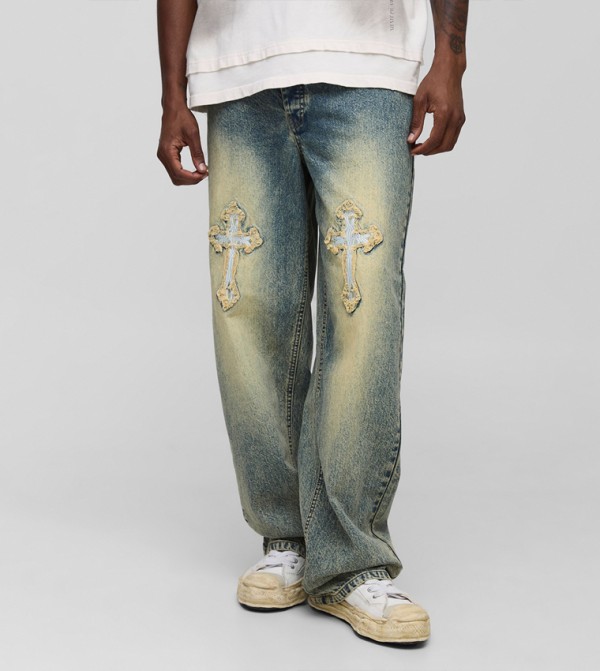 Plus & Tall Relaxed Fit Tinted Applique Jeans