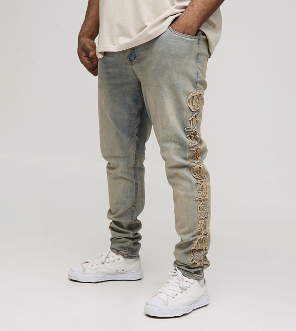 Plus & Tall Side Applique Tinted Skinny Stacked Jeans