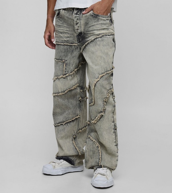 Plus & Tall 2 Tone Washed Frayed Seam Detail Relaxed Fit Jeans