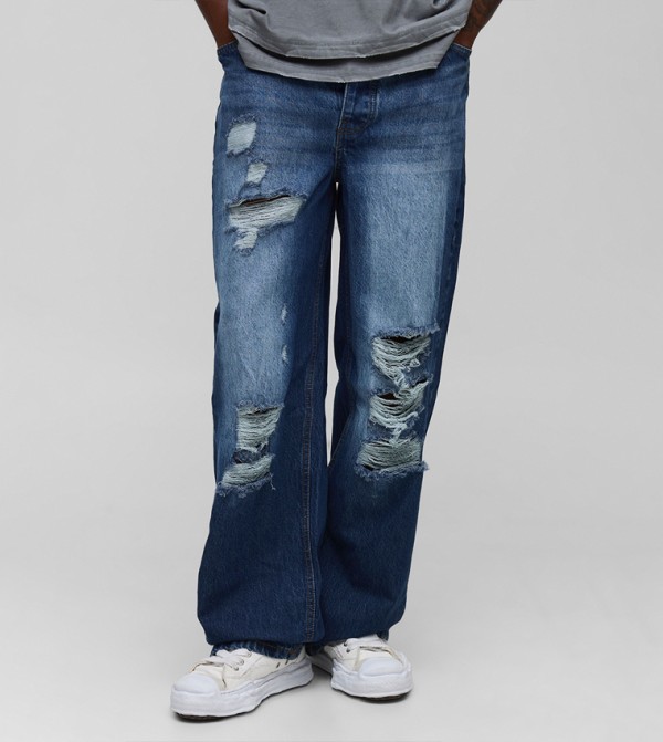 Plus & Tall Washed Multi Rip Relaxed Fit Jeans