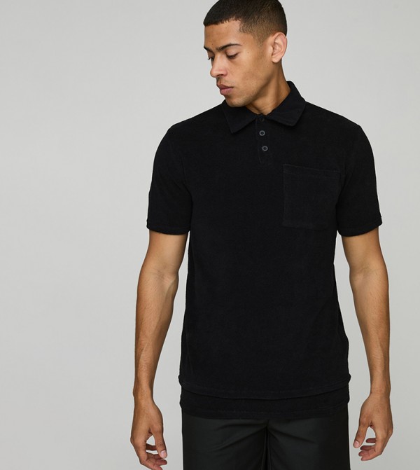 Slim Fit Toweling Faux Layer Hem Polo T-Shirt