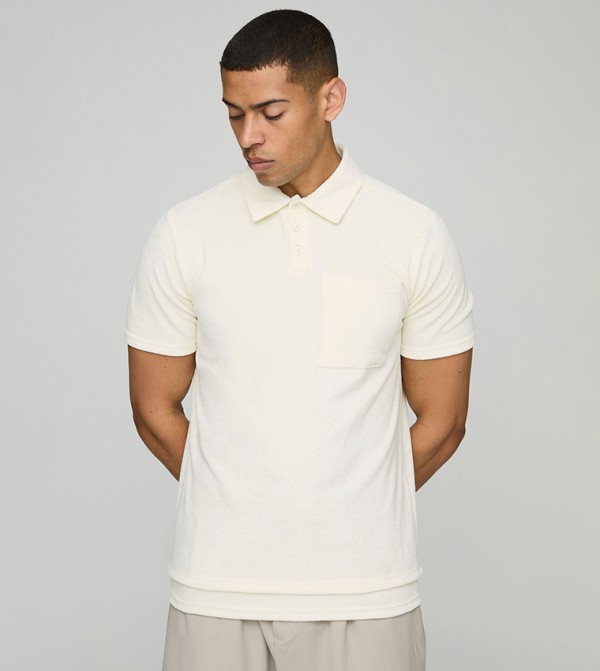 Slim Fit Toweling Faux Layer Hem Polo T-Shirt