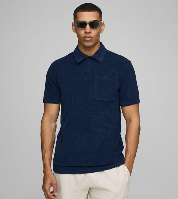 Towelling Faux Layer Hem Polo T-Shirt