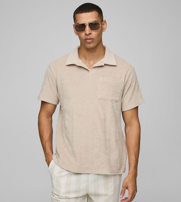 Pocket Detail Toweling Revere Polo T-Shirt