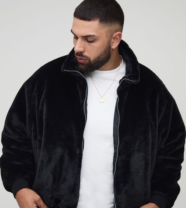 Plus & Tall Faux Fur High Neck Bomber Jacket