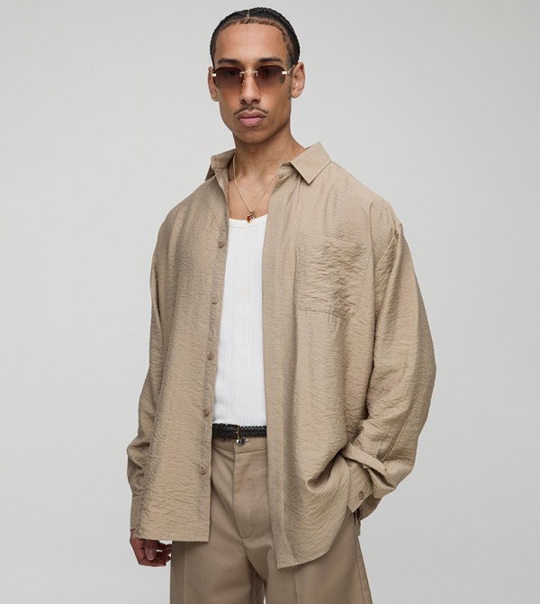 Crinkled Viscose Long Sleeves Super Oversized Shirt