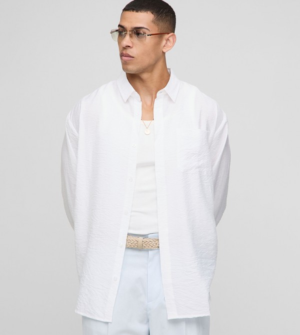 Crinkled Long Sleeves Oversized Shirt