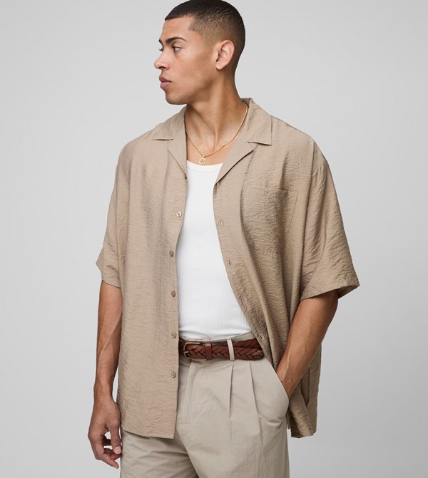 Short Sleeves Crinkled Viscose Super Oversized Shirt