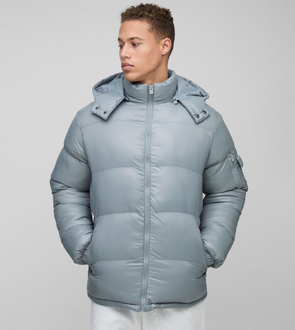Tall High Shine Hooded Regular Fit Puffer Jacket