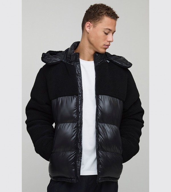 Tall Borg and High Shine Hooded Regular Fit Puffer Jacket