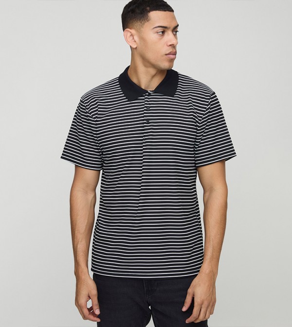 Regular Fit Short Sleeves Striped Button Polo T-Shirt