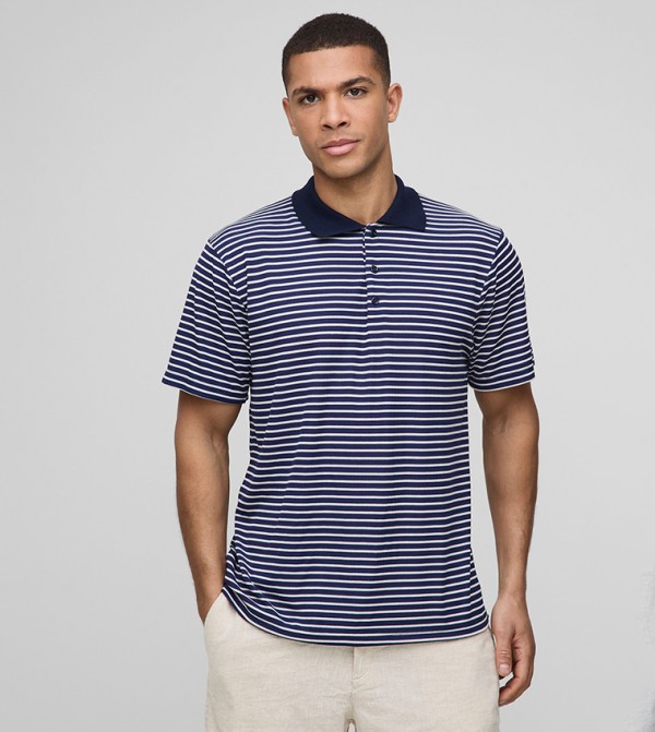 Striped Button Short Sleeves Polo T-Shirt