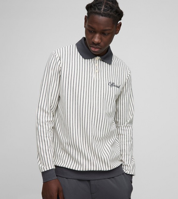 Regular Fit Striped Embroidered Rugby Polo T-Shirt