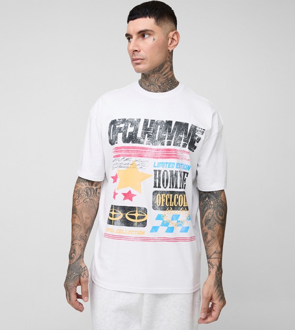 Tall Cracked Print Moto Oversized Graphic T-Shirt