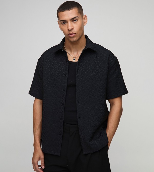 Leopard Jacquard Short Sleeves Overshirt