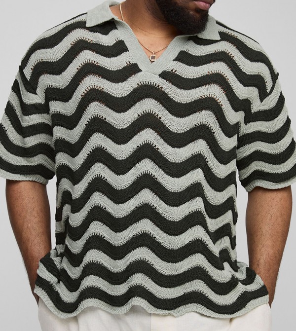 Plus & Tall Abstract Knit Oversized Polo T-Shirt
