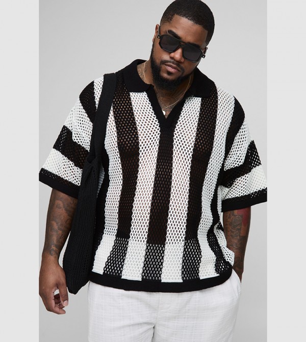 Plus & Tall Striped Knit Polo Oversized T-Shirt