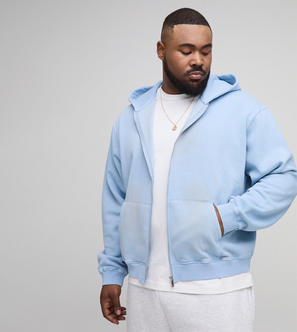 Spray Wash Zip Through Hooded Oversized Jacket