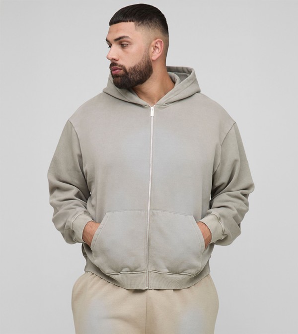 Spray Wash Zip Through Hooded Oversized Jacket