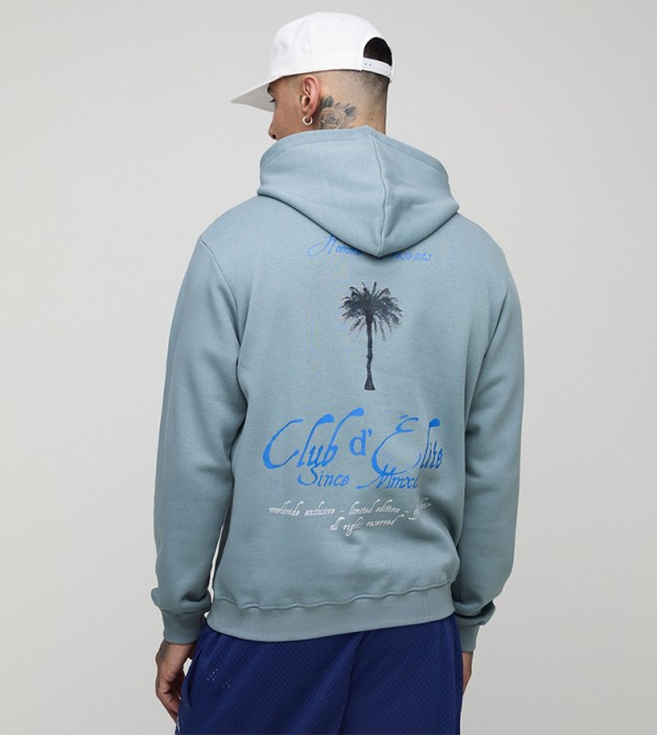 Tall Palm Print Garment Washed Hoodie