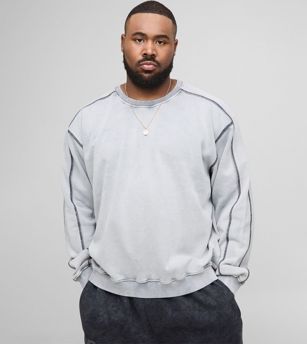 Acid Wash Contrast Stitch Oversized Sweatshirt