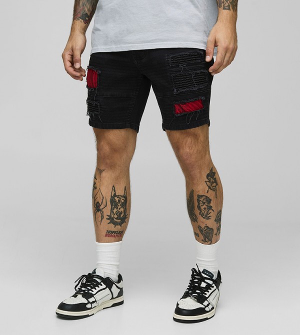 Biker Bandana Rip & Repair Skinny Fit Denim Shorts