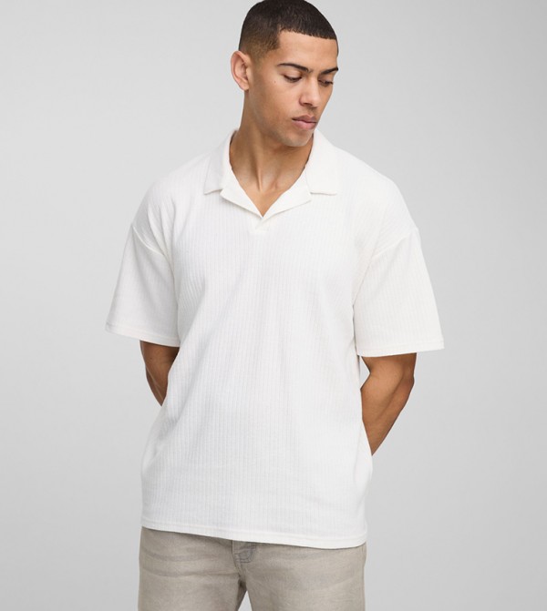 Textured Oversized Revere Polo T-Shirt