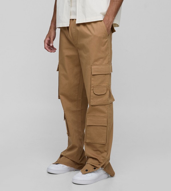 Tall Washed Raw Popper Hem Cargo Trousers