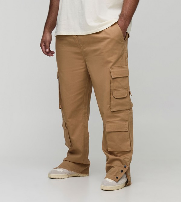 Plus & Tall Relaxed Washed Raw Popper Hem Cargo Trousers