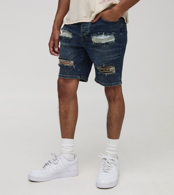 Ripped Washed Light Denim Shorts