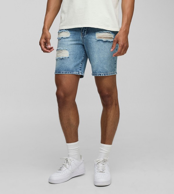 Ripped Slim Fit Denim Shorts