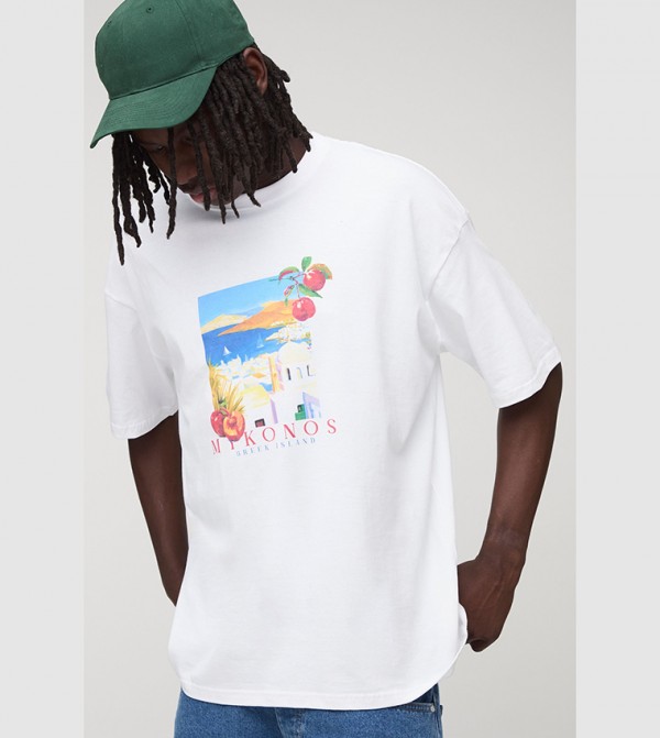 Mykonos Landscape Oversized Graphic T-Shirt