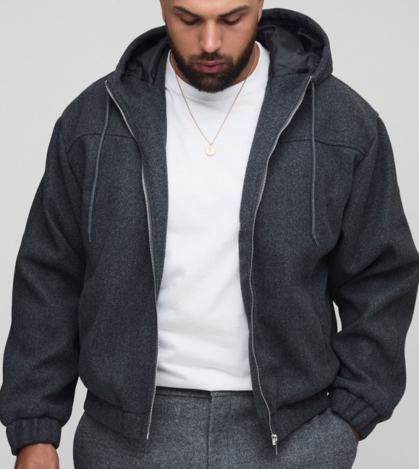 Plus & Tall Boxy Melton Hooded Bomber Jacket