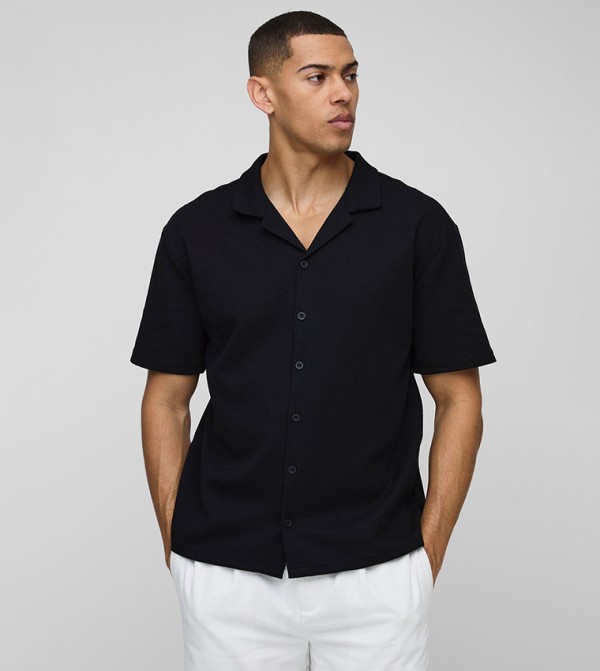 Short Sleeves Revere Waffle Oversized Shirt